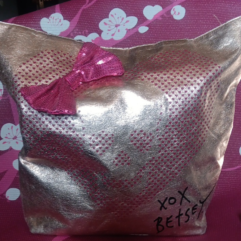 Betsey Johnson Silver and Pink Tote Bag